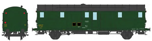 REE Modeles VB-313 - French SNCF OCEM 32 Luggage Van, black roof, green ends, 3 headligths East SNCF N°19787 Era III